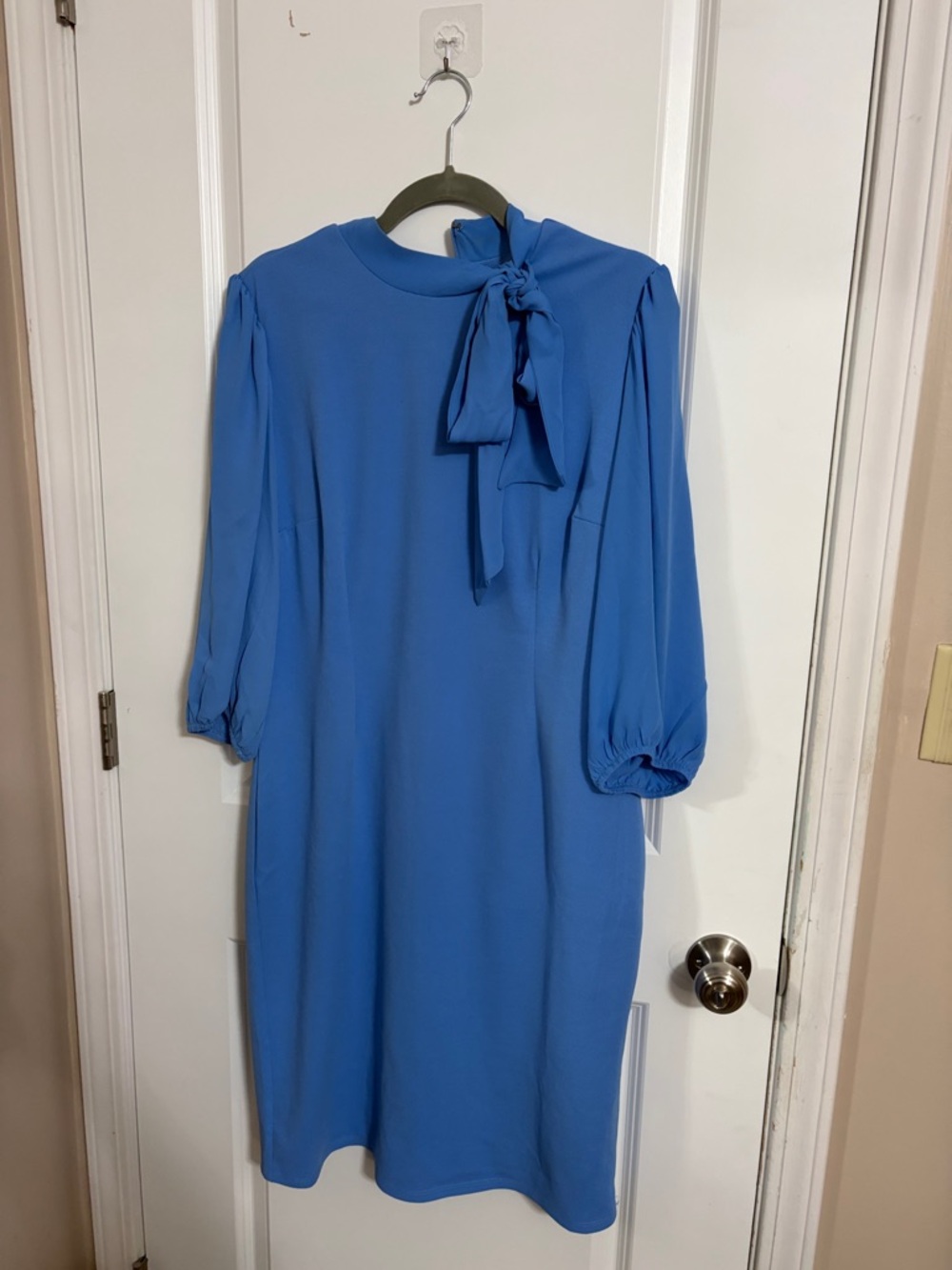 New York & Company Cobalt Tie-Neck Long Sleeve Dress